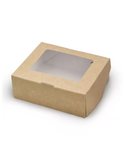 Коробка  DoEco 100x80x35мм ECO TABOX 300, с окном ,коричн., 1200шт./упак, биоразлагаемая упаковка для салатов, готовой кулинарии