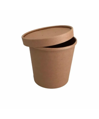 Упаковка для супа с пластиковой крышкой, крафт, 340 мл, D=70 мм, Н= 88 мм. Eco Soup Econom